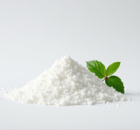 Pile of white granulated sugar on white background, food photography, white background