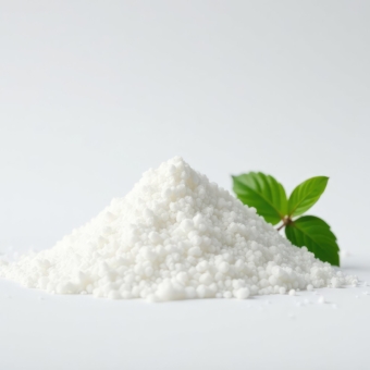 Pile of white granulated sugar on white background, food photography, white background
