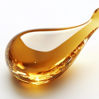 Golden liquid drop isolated on white.