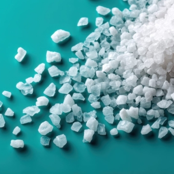 Pouring sea salt on turquoise surface food photography kitchen setting close-up culinary art